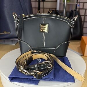 Dooney & Bourke Black Crossbody Bag with Tan Strap